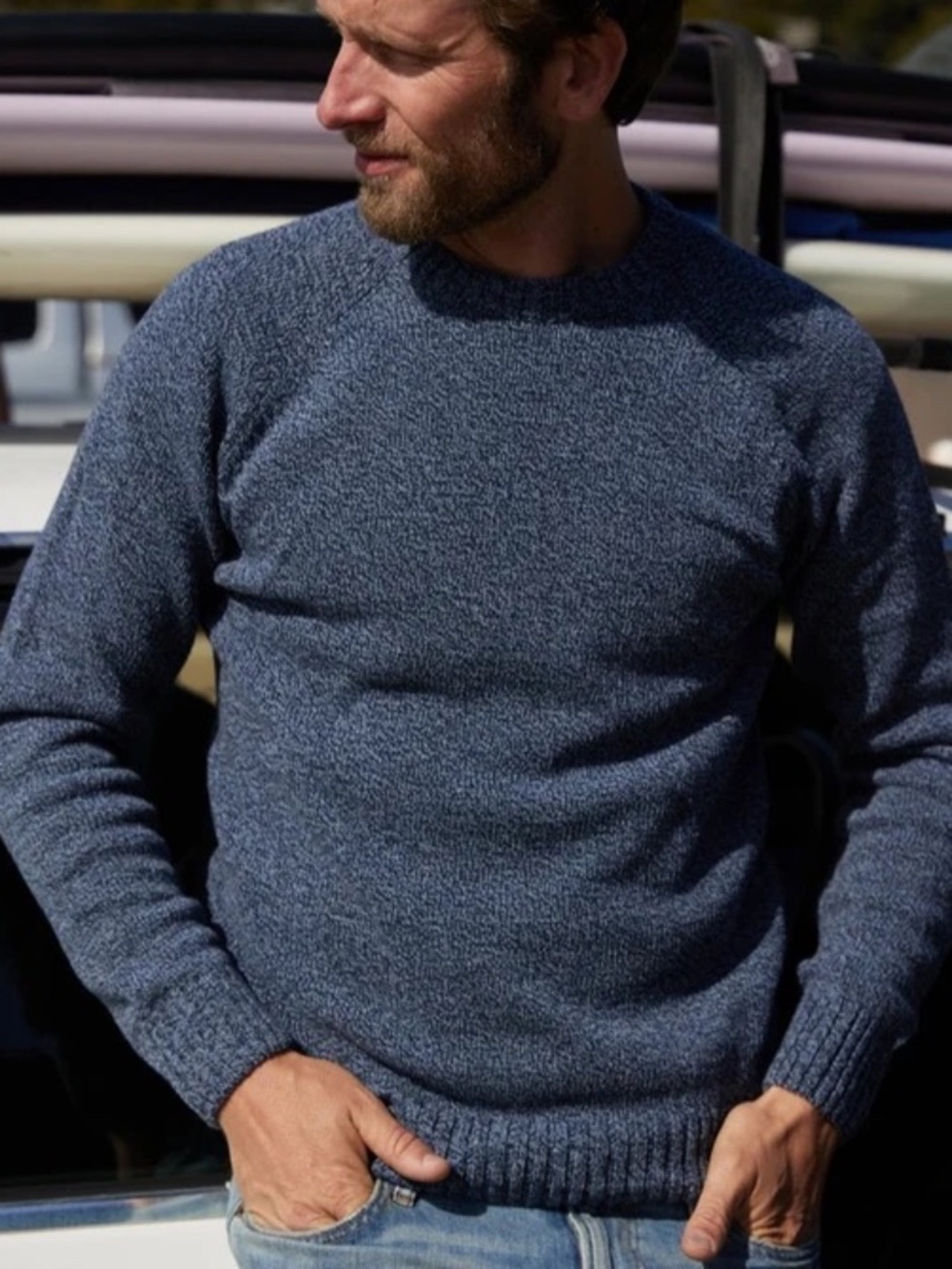 Outerknown Men's Hemisphere Sweater Blue Horizon Marl Size M